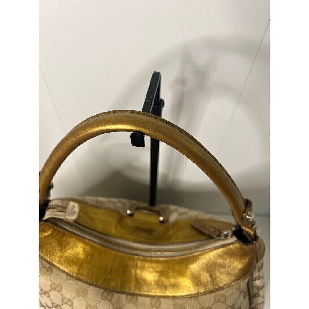 GUCCI GG Canvas Gold Leather Hobo Shoulder Bag - Picture 3 of 14
